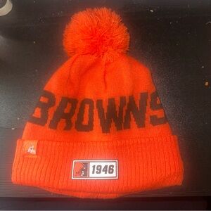 Orange Browns Knit Beanie with Pom